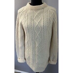 Bonner Ireland Fishermens 100% Wool Ivory Hand Knit Cable Knit Sweater No Sz Tag